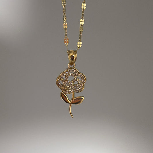 14K Gold Cubic Zirconia Rose Pendant