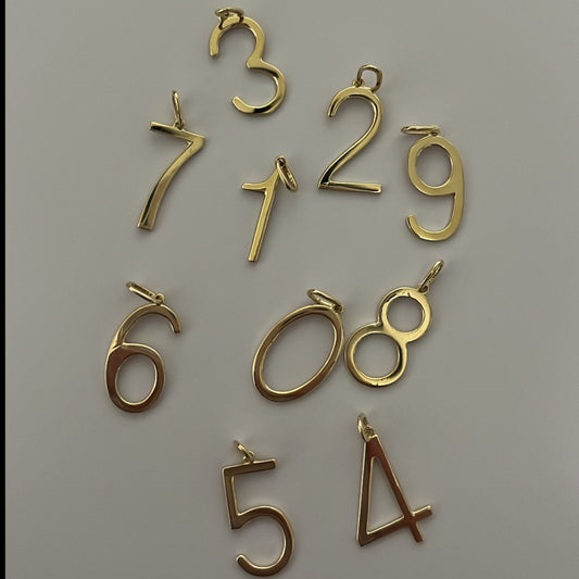 14k Solid Gold Number Charms (Classic Polished Finish, 0–9)