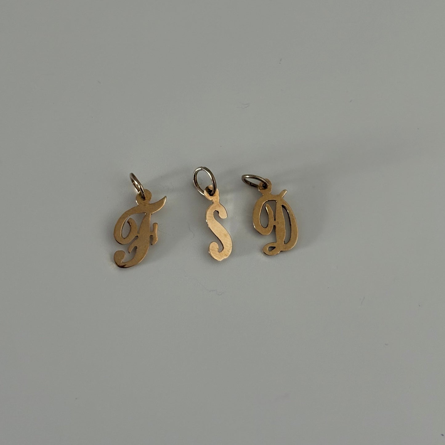 Script Initial Charms — F, S, D — 14K Yellow Gold