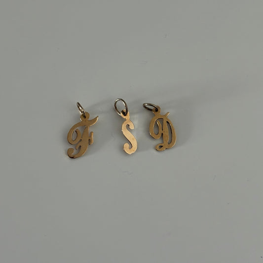 Script Initial Charms — F, S, D — 14K Yellow Gold