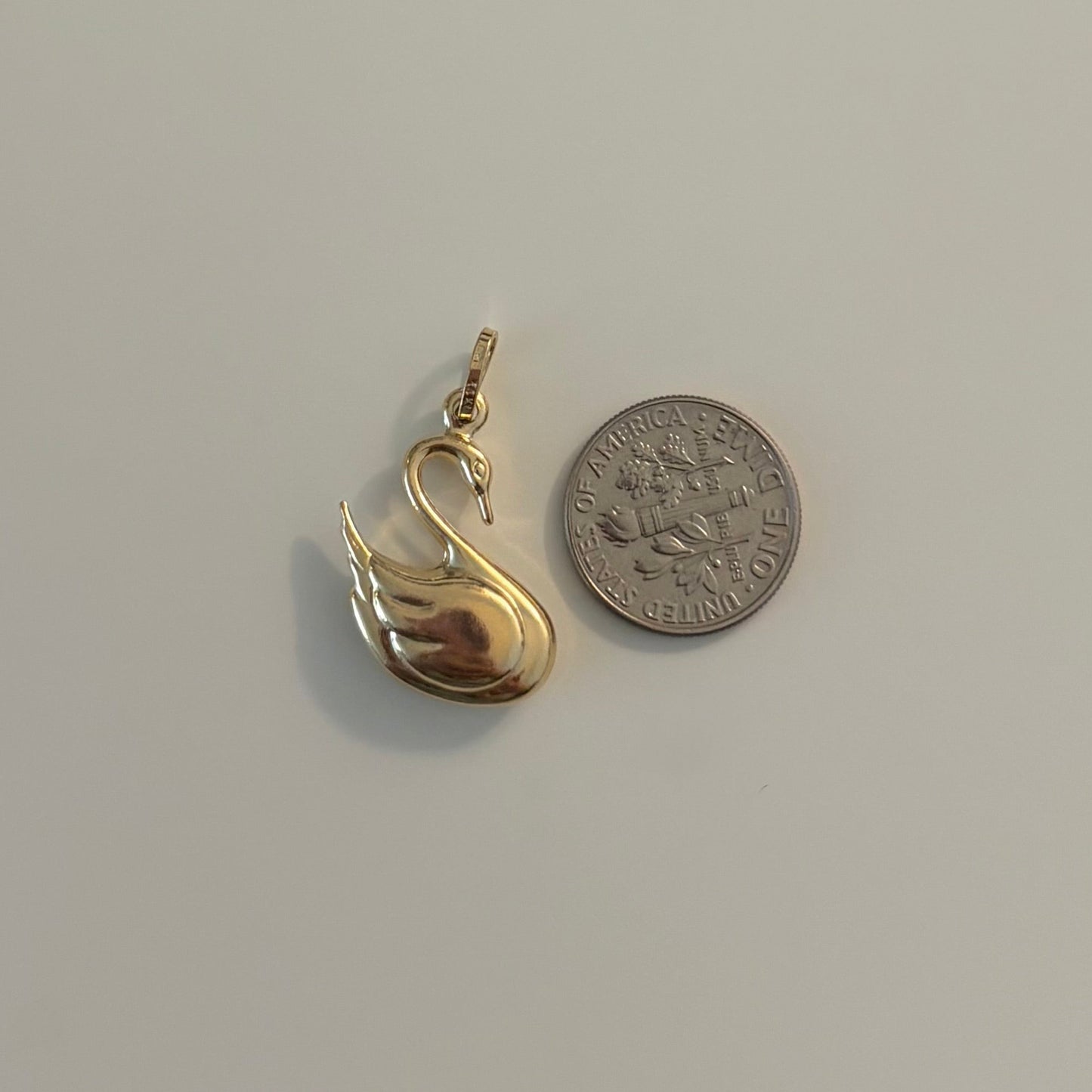 14K Gold Puffy Swan Charm Pendant | Reversible Yellow Gold Swan