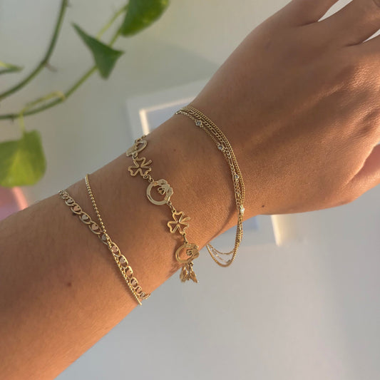 Vintage Michael Anthony 14K Gold Lucky Claddagh & Four-Leaf Clover Bracelet