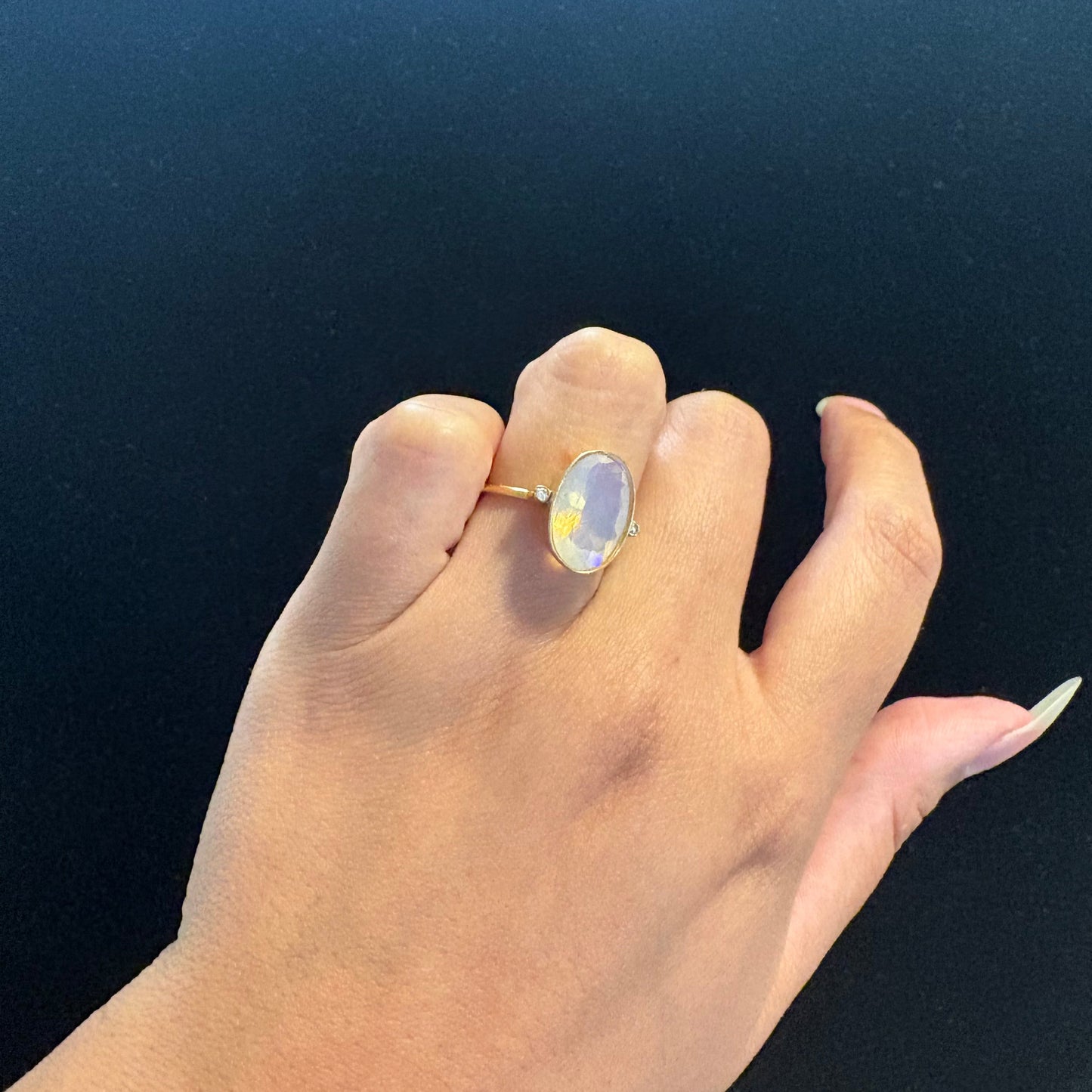 18K Yellow Gold Faceted Opal & Diamond Ring