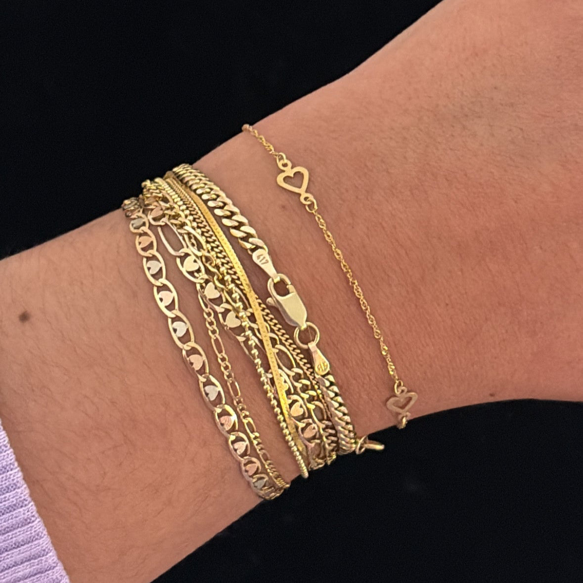 14k dainty Singapore heart station bracelet