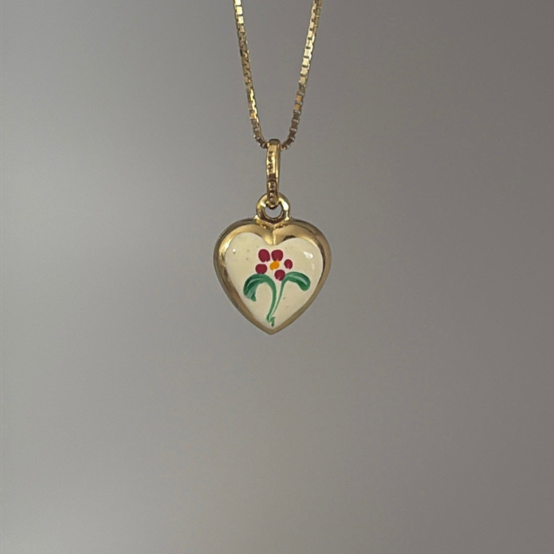 14k Gold Puffy Heart Charm – Hand-Painted Enamel
