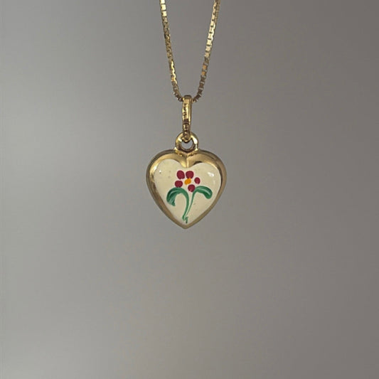 14k Gold Puffy Heart Charm – Hand-Painted Enamel