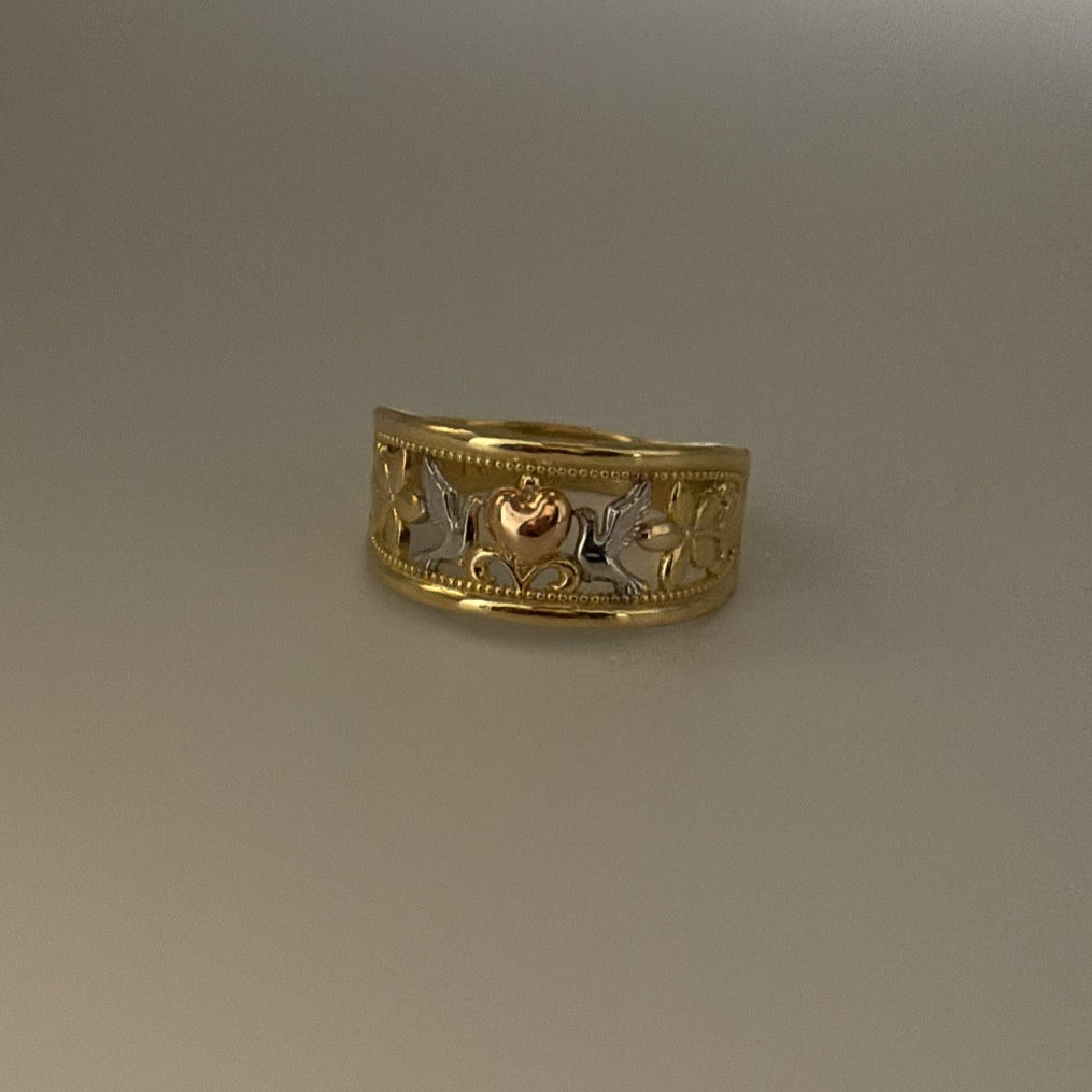 doves heart and flower ring