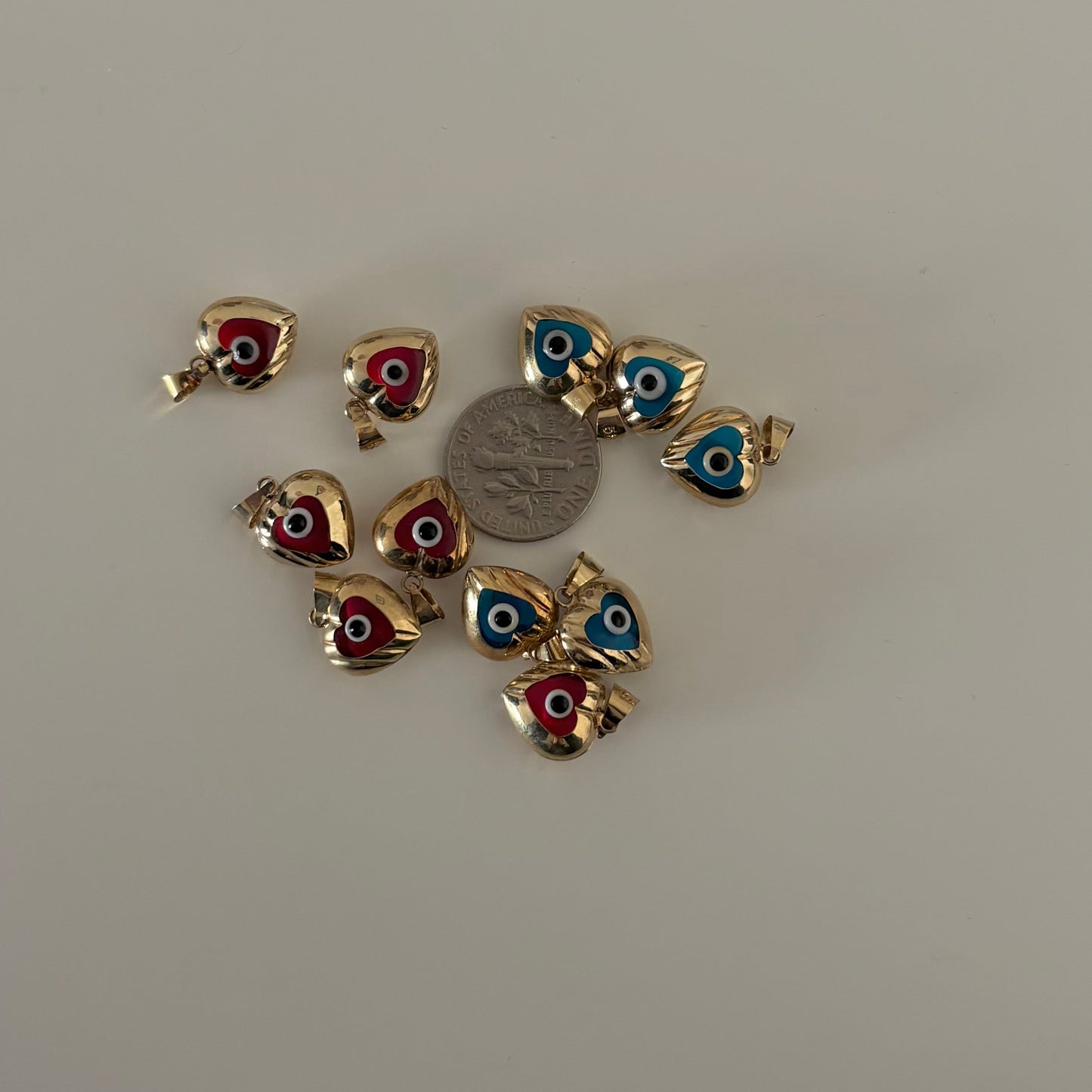 Heart Evil Eye Charms – 14K Gold  – Blue or Red Enamel – $100 Sale