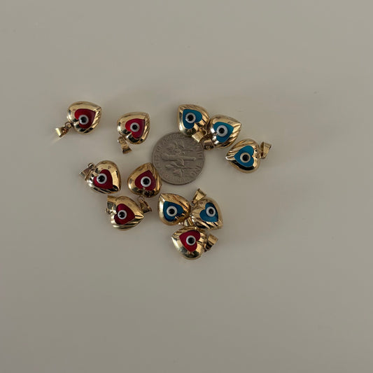 Heart Evil Eye Charms – 14K Gold  – Blue or Red Enamel – $100 Sale