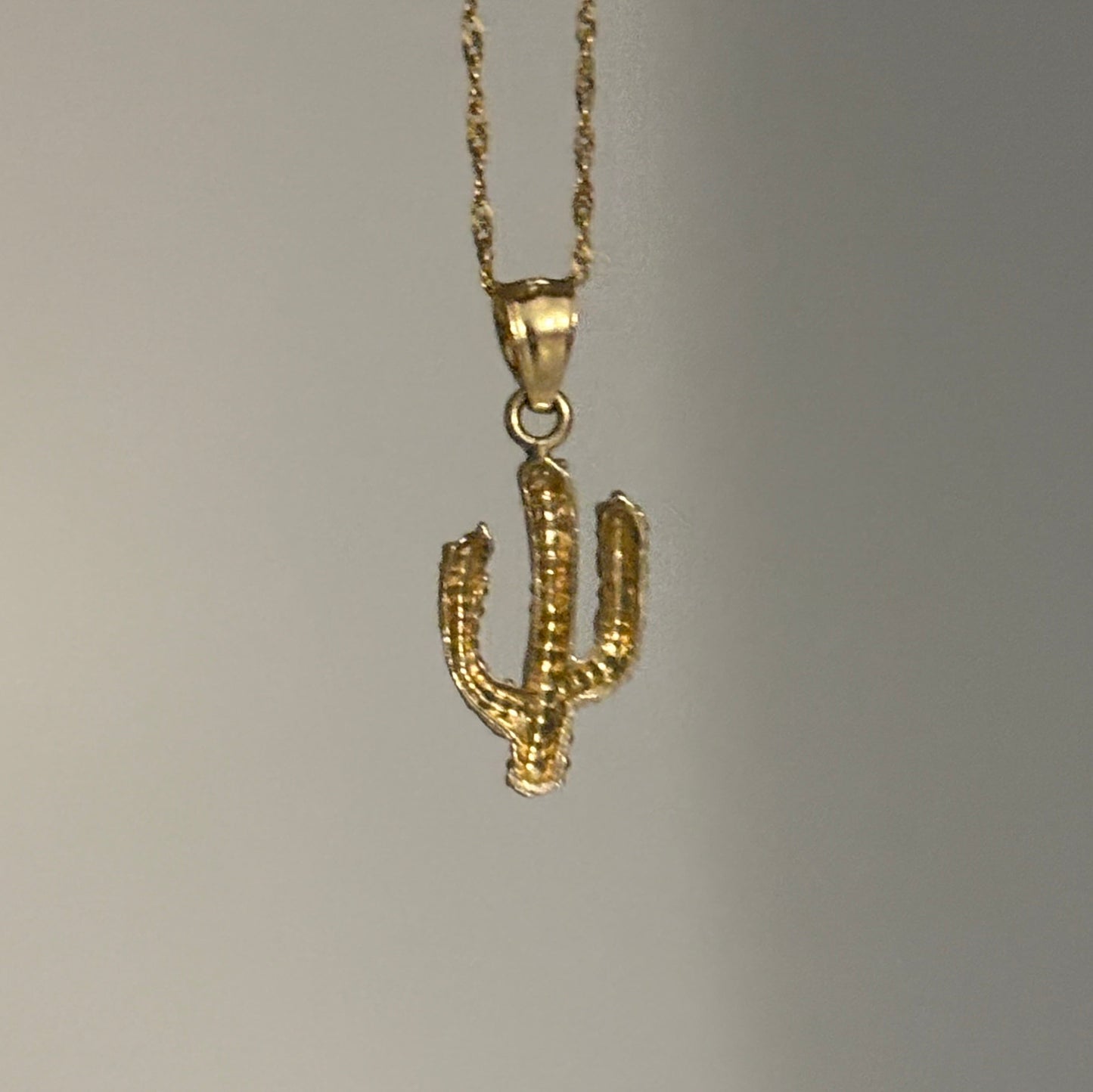 14K Yellow Gold Cactus Charm – Textured Desert Pendant