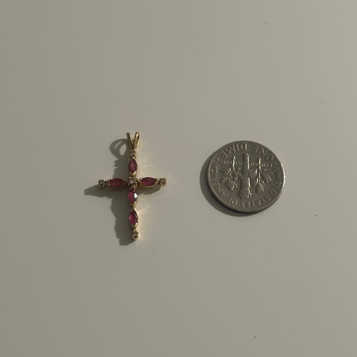 14K Gold Vintage Cross with Rubies & Diamond