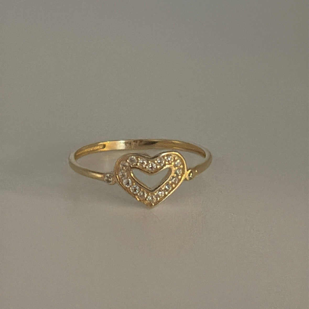 14k Gold Open Heart CZ Ring
