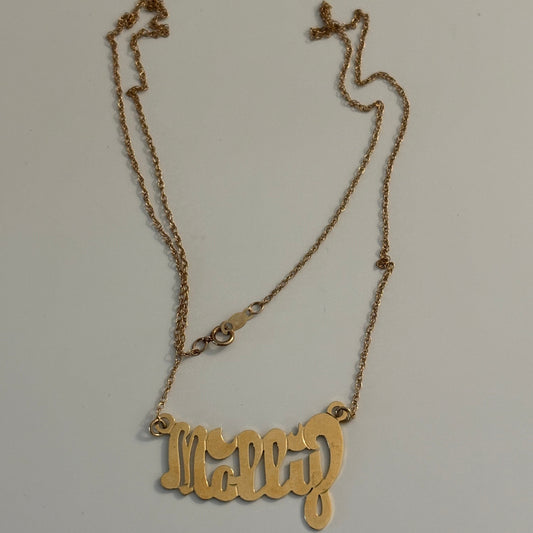 Vintage “Molly” Name Necklace in 14K Yellow Gold – Dainty Chain, Script Font