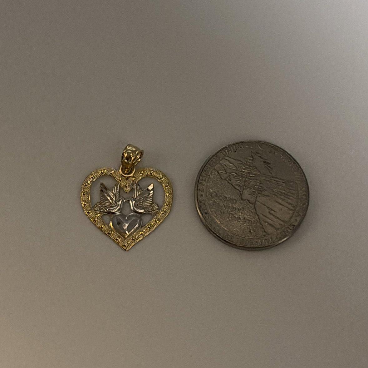 14K doves heart charm