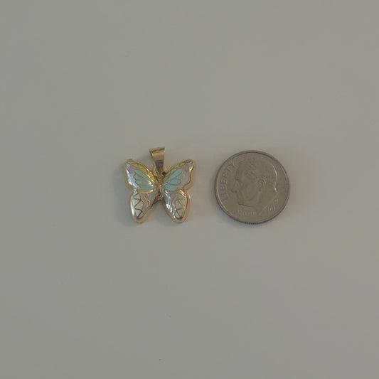 14K Yellow Gold Puffy Butterfly Charm with Enamel