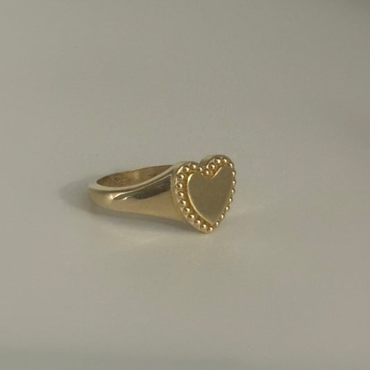 14K Gold Beaded Heart Ring