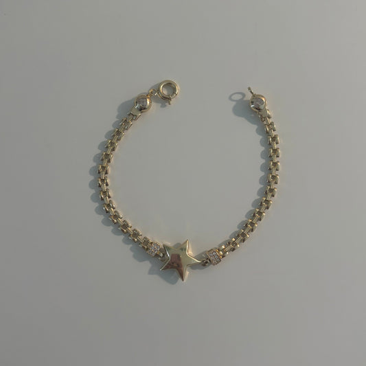 14K Solid Gold Puffy Star CZ Bracelet