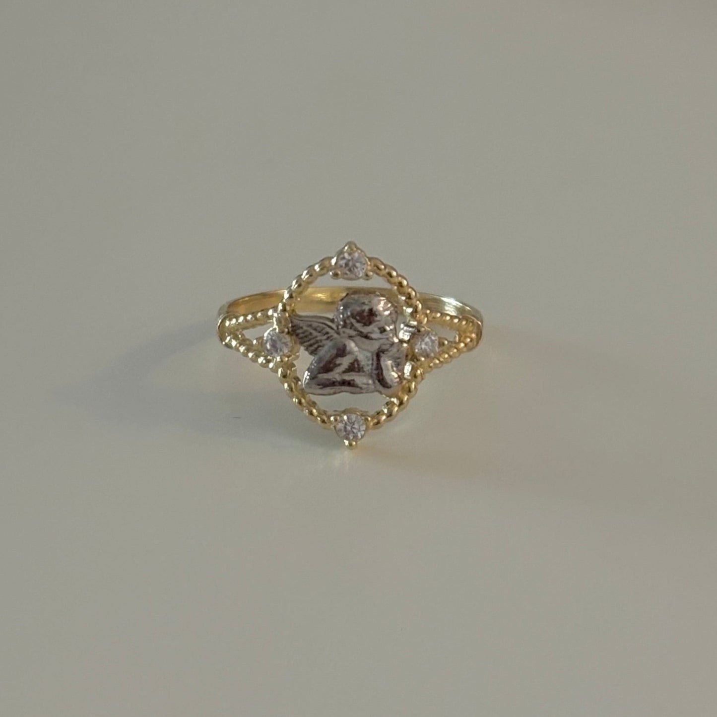 14K Yellow Gold Angel Ring with CZ Accents