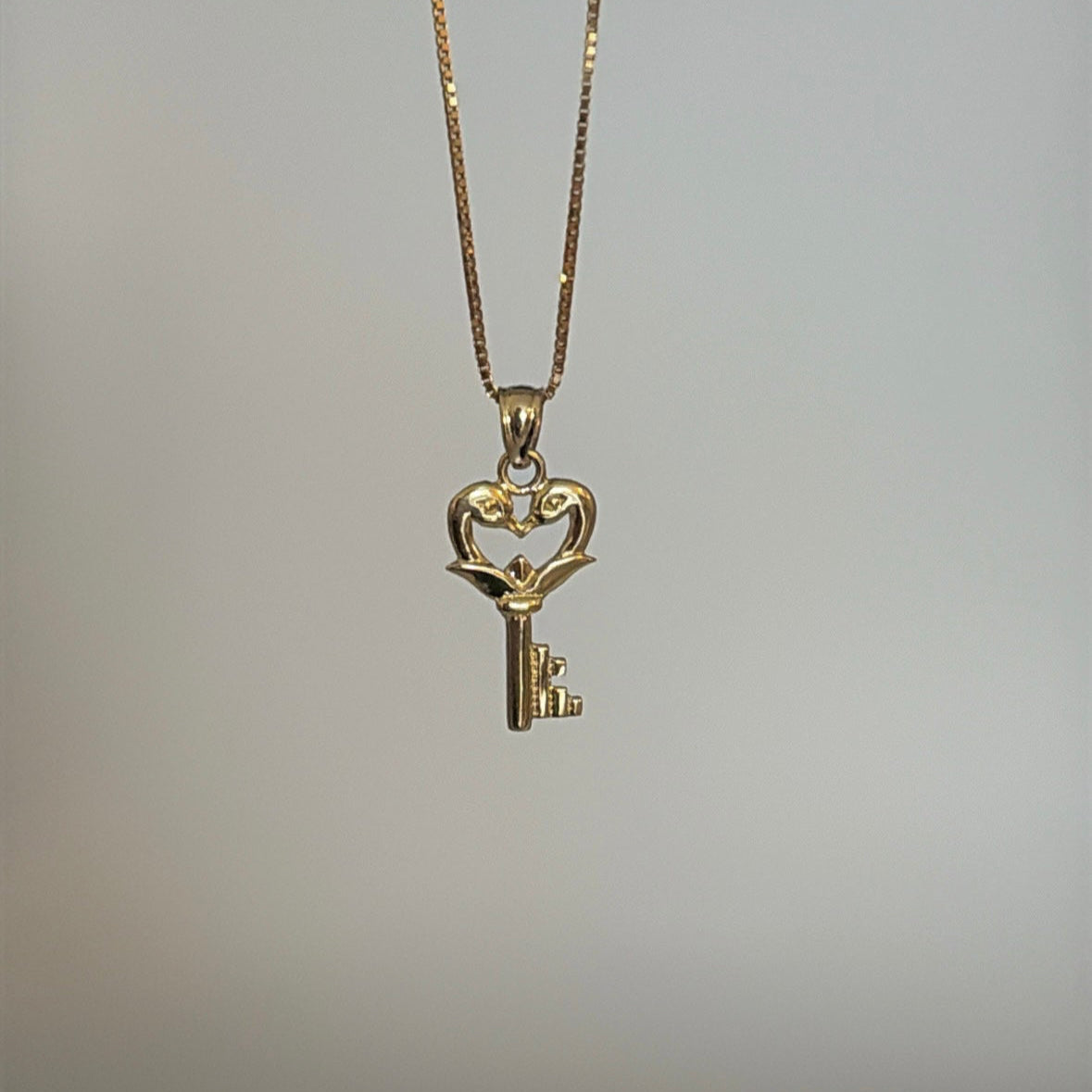 14k Gold Swan Heart Key Pendant