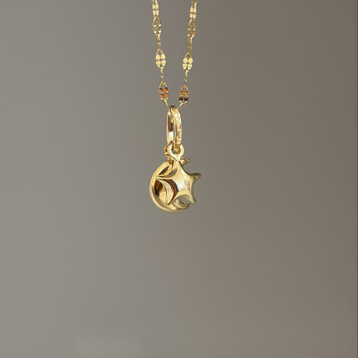 14k moon and star charm
