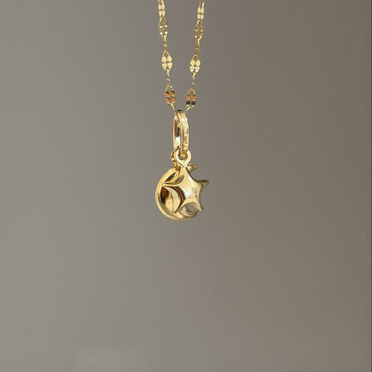14k moon and star charm