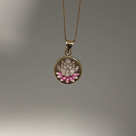 enamel and mother of pearl lotus flower pendant