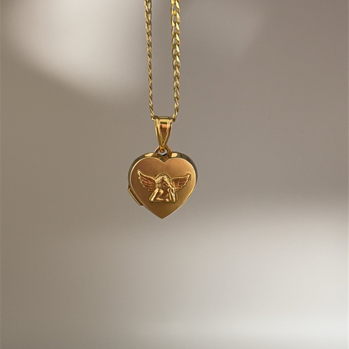 14k heart cherub locket charm