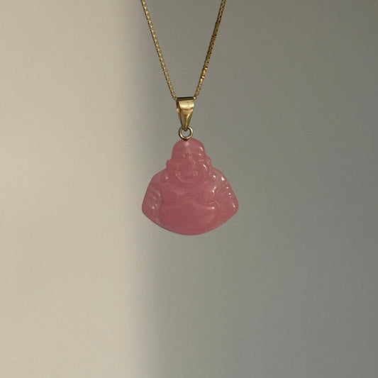 14K Gold Jade Laughing Buddha Pendant