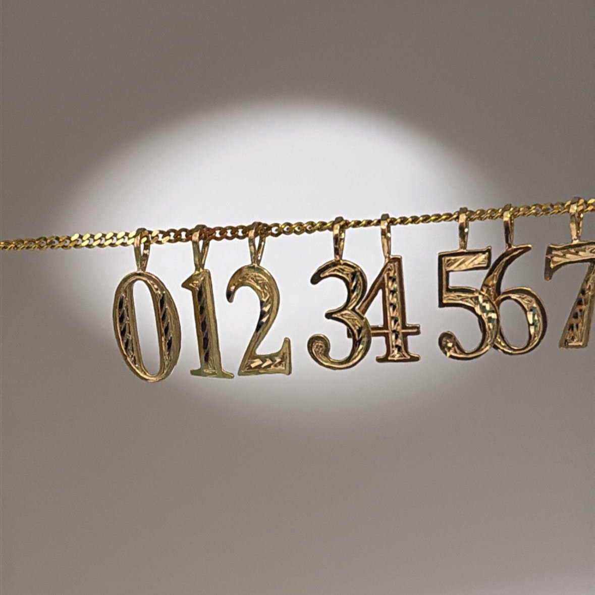 14K Yellow Gold Number Charms- Diamond Cut Details