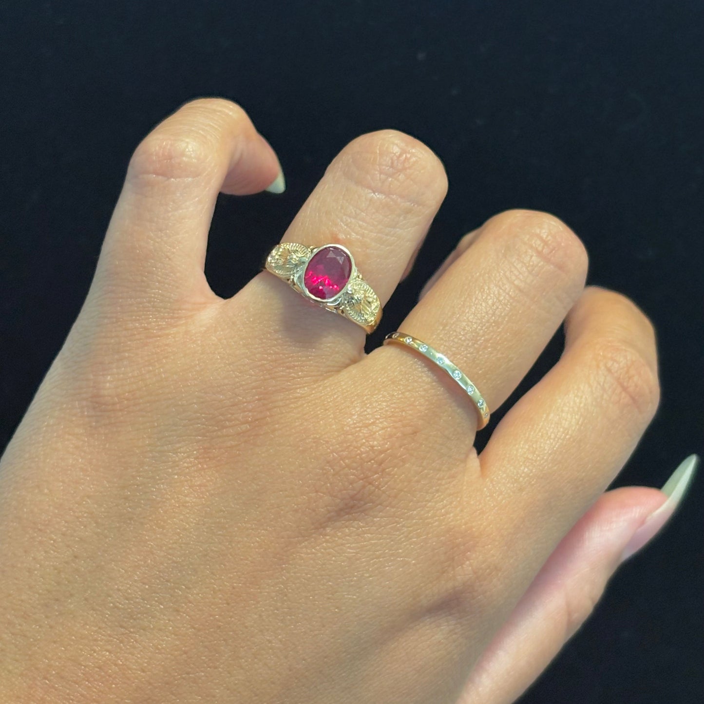 14K Gold Red CZ Virgencita Ring