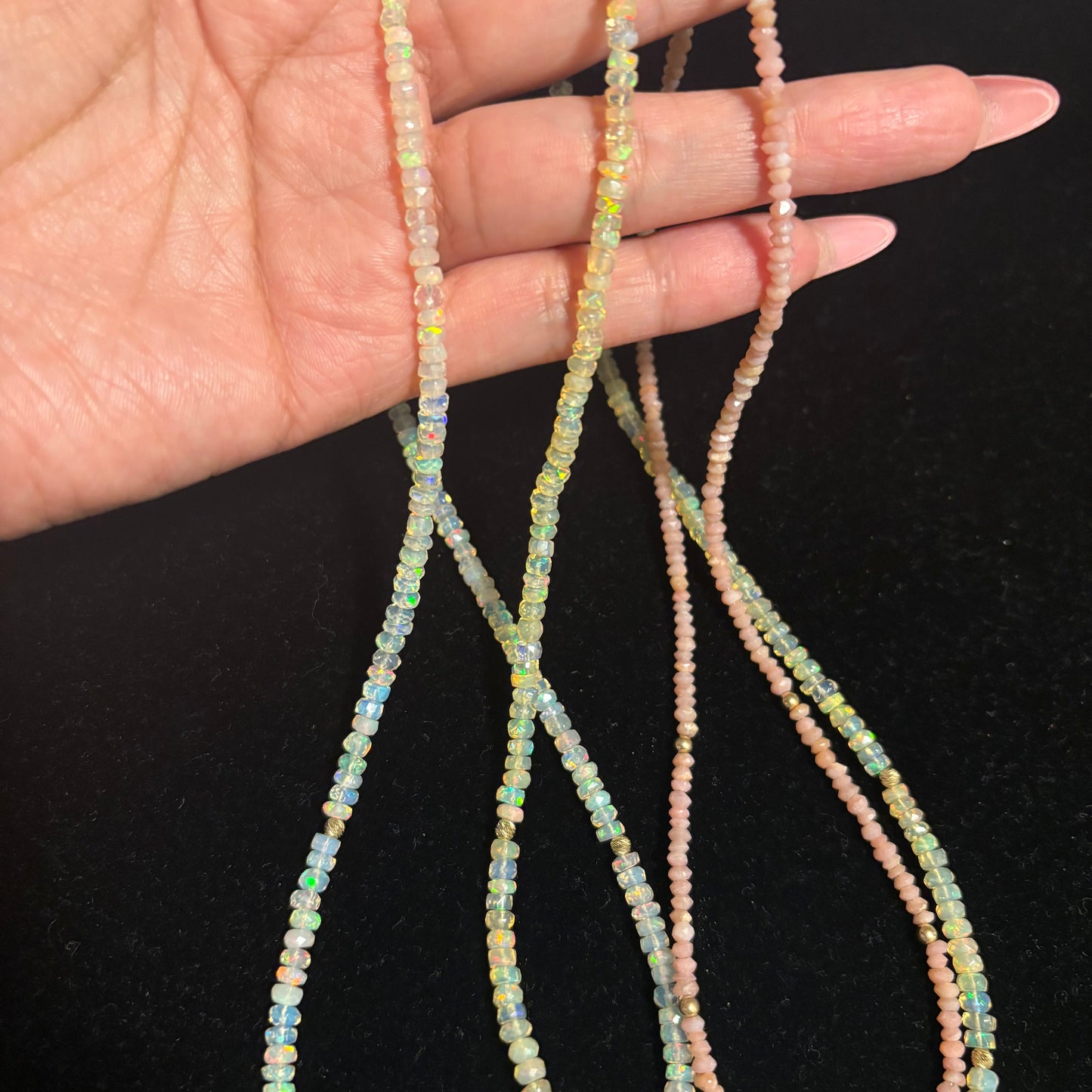 14K Gold Opal & Pink Opal Faceted Beaded Jewelry – Vintage-Inspired Collection