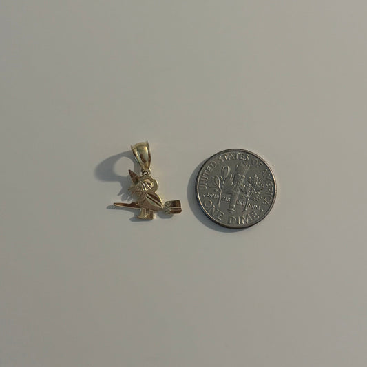 14K Yellow Gold Diamond-Cut Witch on Broom Pendant