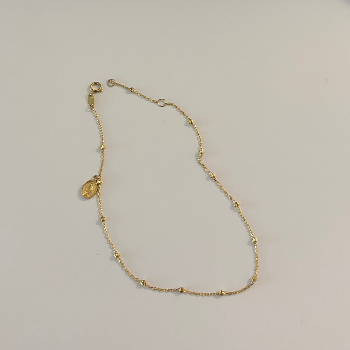 10K Gold Virgin Mary Rosary-Style Anklet – Adjustable 9–10 Inches
