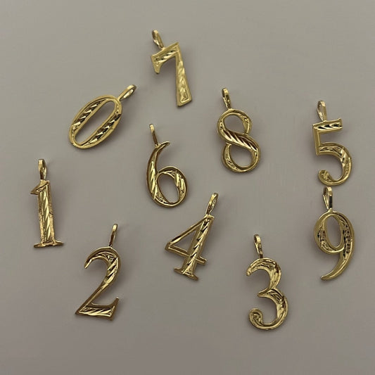14K Yellow Gold Number Charms- Diamond Cut Details