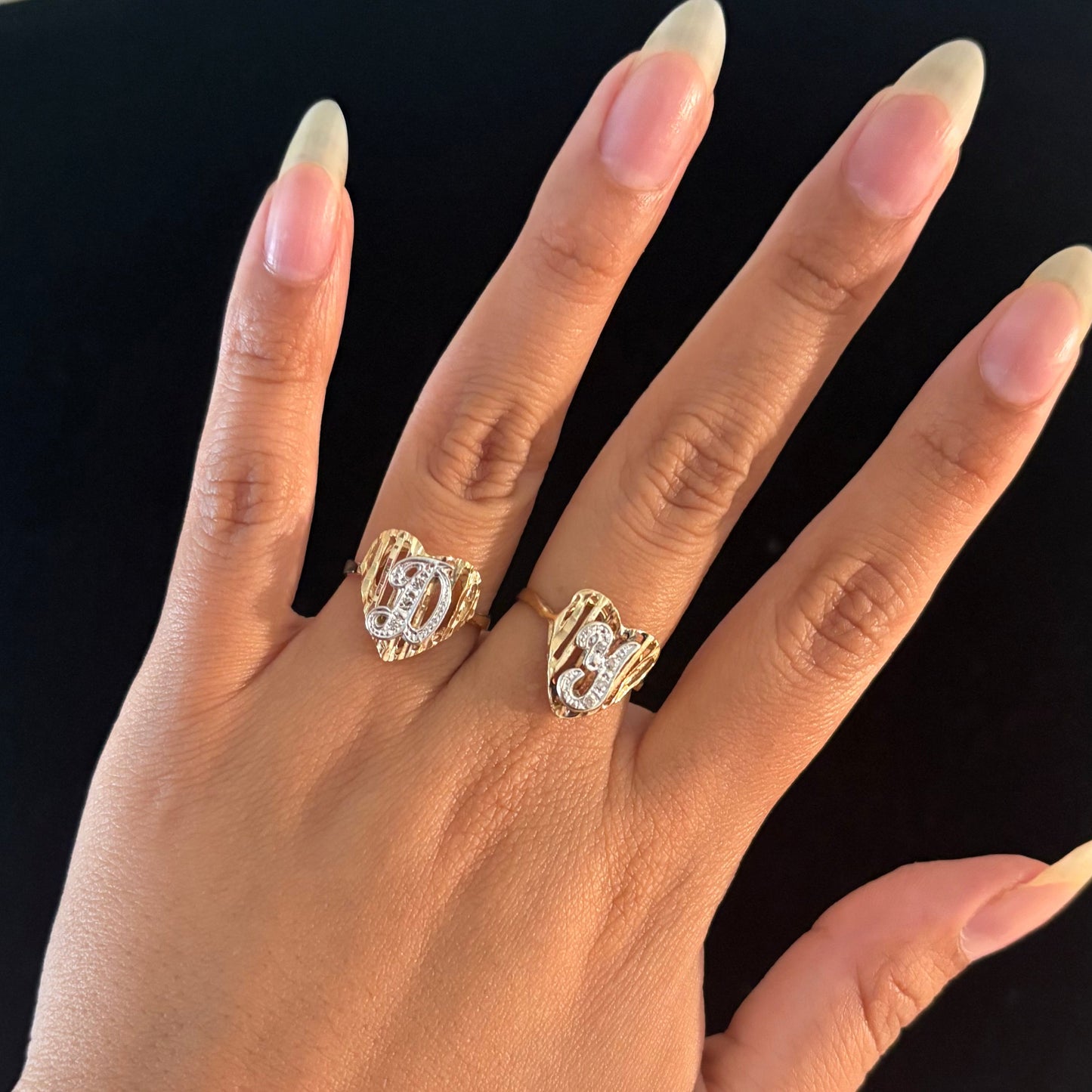 Vintage 14K Yellow Gold Diamond Heart Initial Ring – Letter D or Y