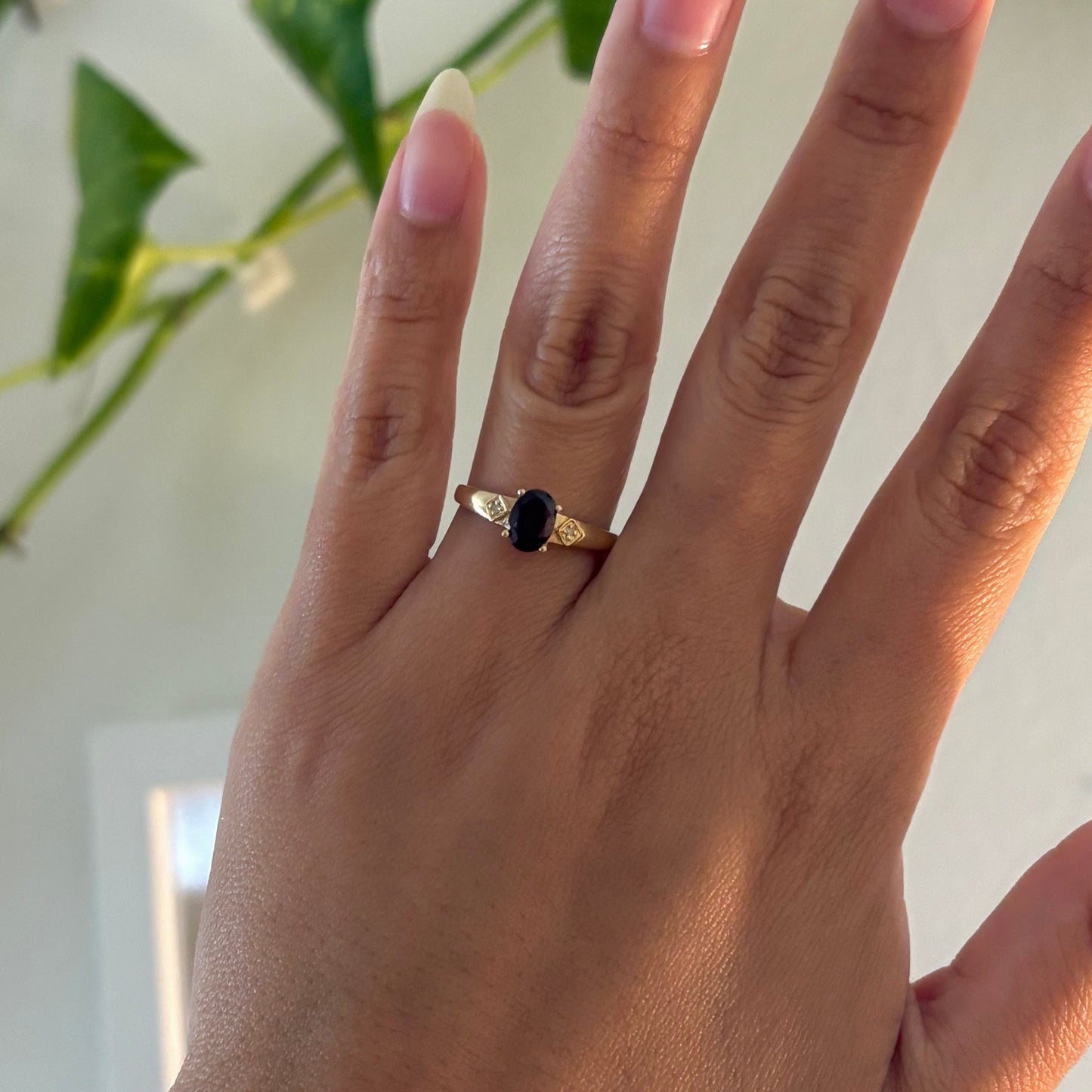 14K Yellow Gold Natural Garnet & Diamond Ring – Size 7.25