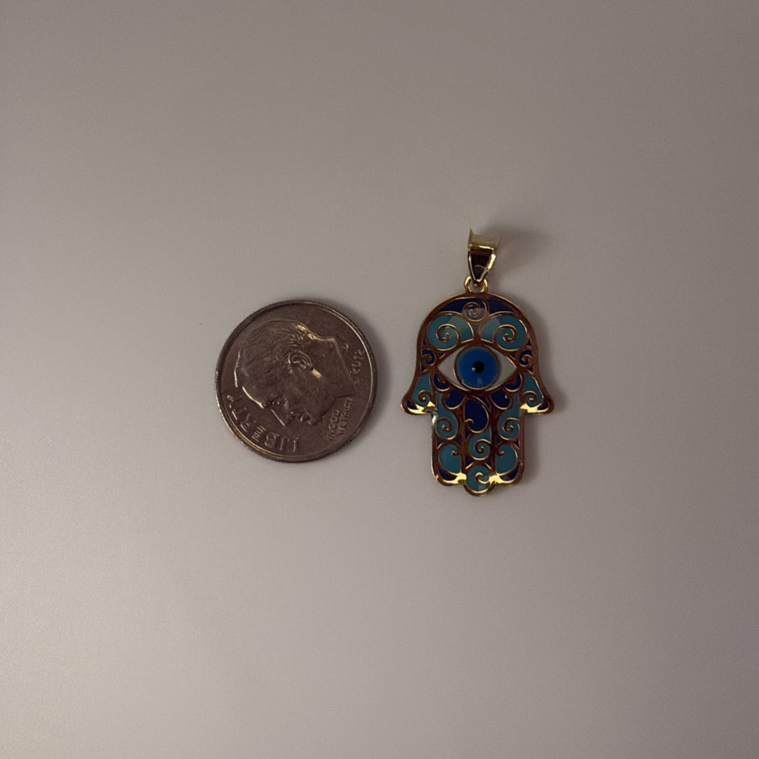 14k enamel evil eye hamsa charm