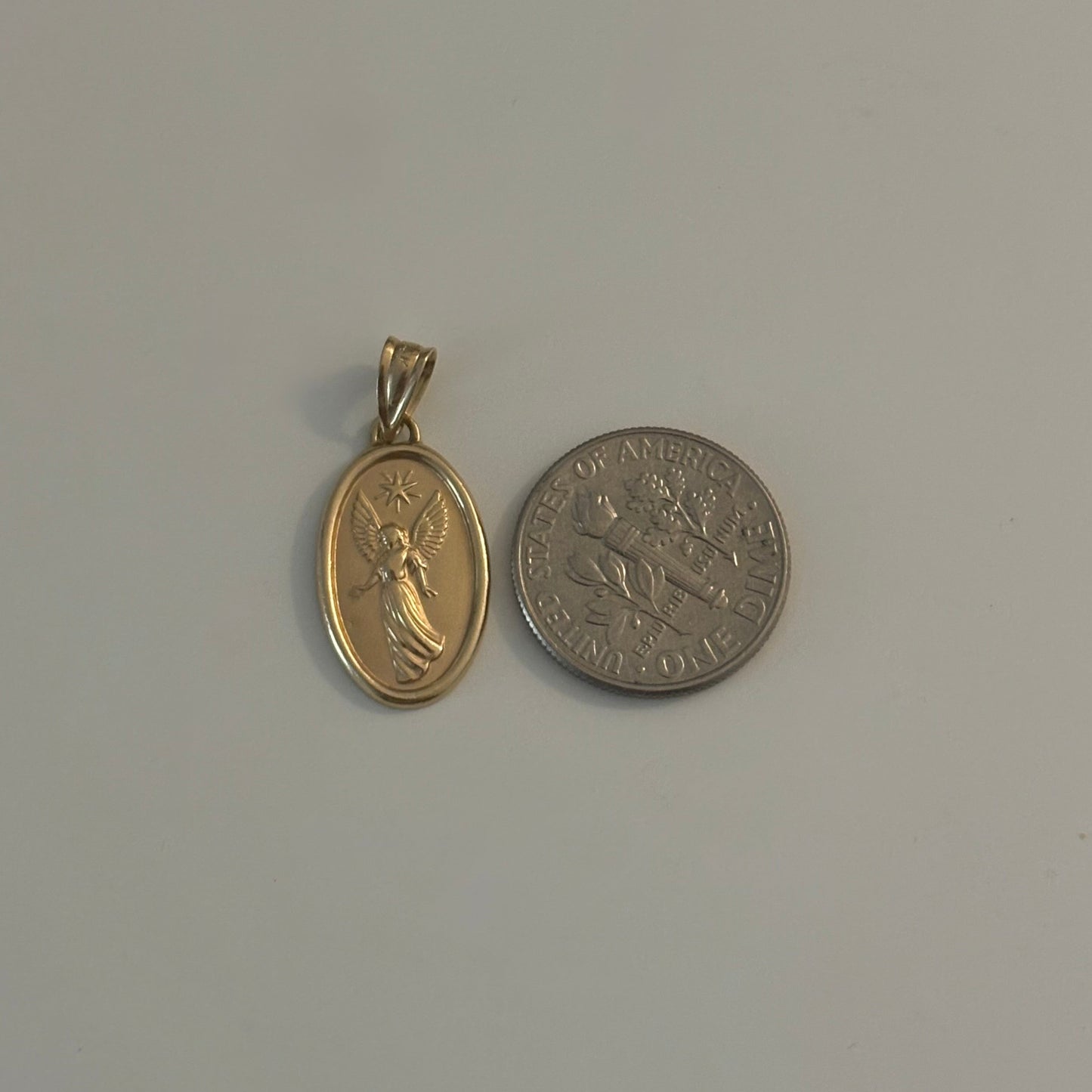 14K Yellow Gold Guardian Angel Oval Medallion Charm