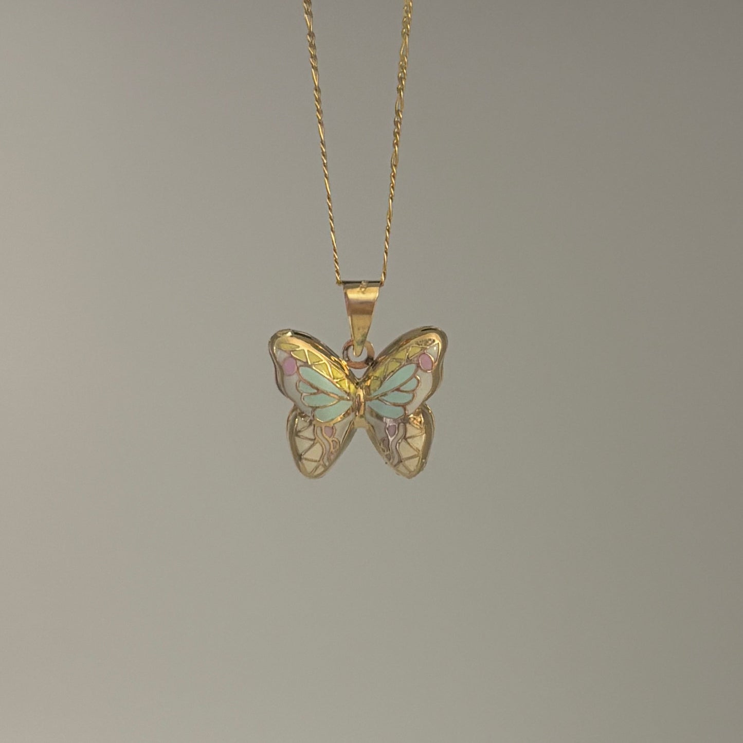 14K Yellow Gold Puffy Butterfly Charm with Enamel