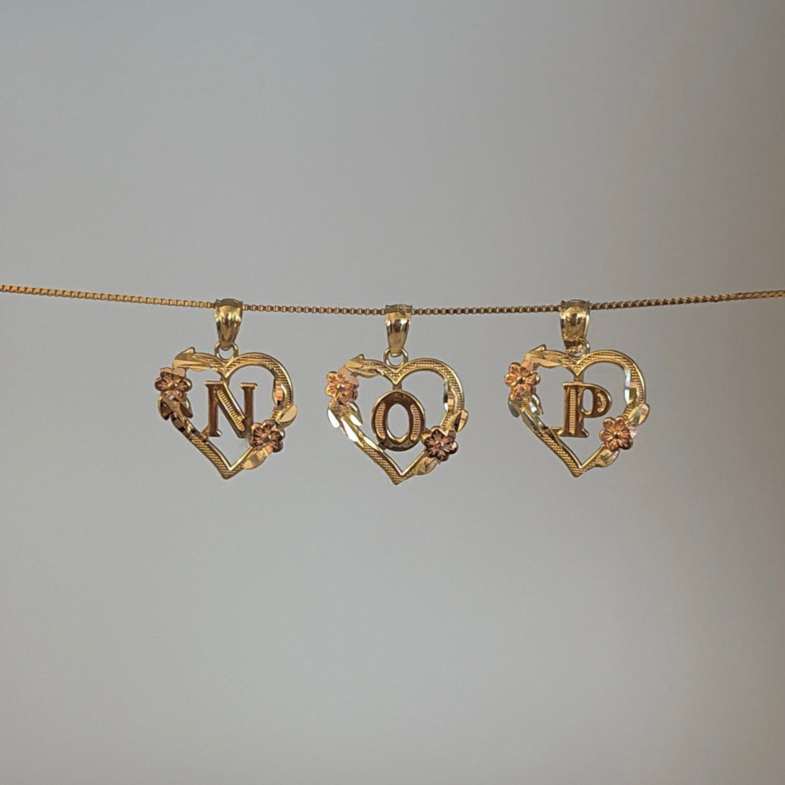 14k heart initials charms