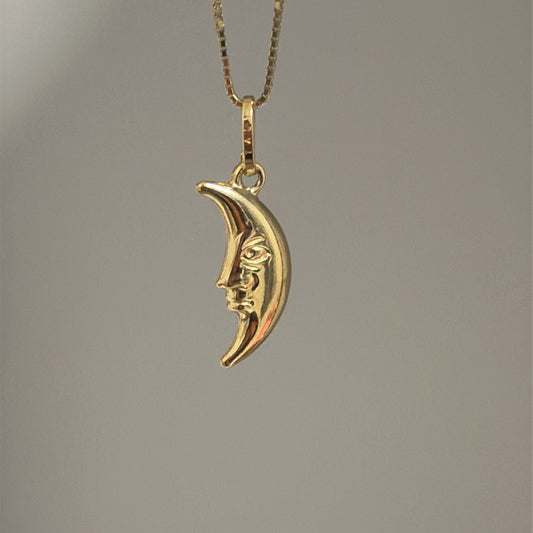 14k Puffy Moon face charm - Big