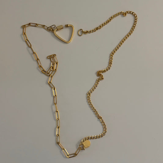 14K Paperclip & Cuban Carabiner Necklace – 16”