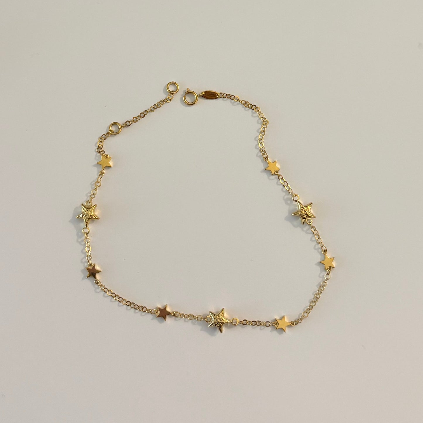 10K Gold Puffy Star Anklet – Adjustable 9–10 Inches