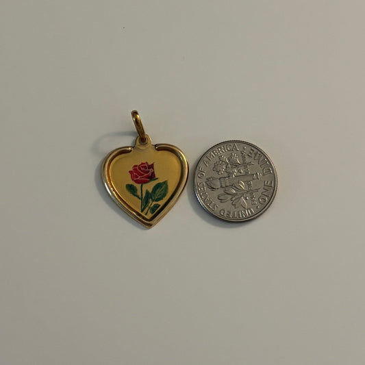 Vintage Italian Rose Heart Pendant in 14K Gold