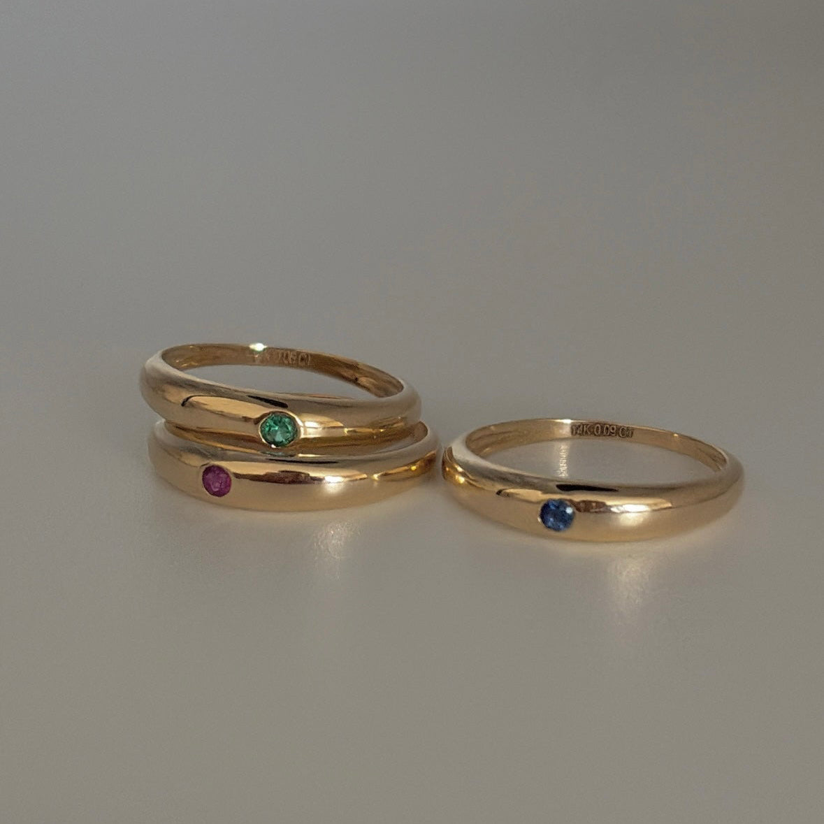 14K Gold Gemstone dome Rings – Emerald, Ruby, Sapphire