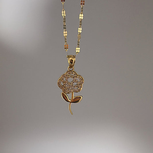 14K Gold Cubic Zirconia Rose Pendant