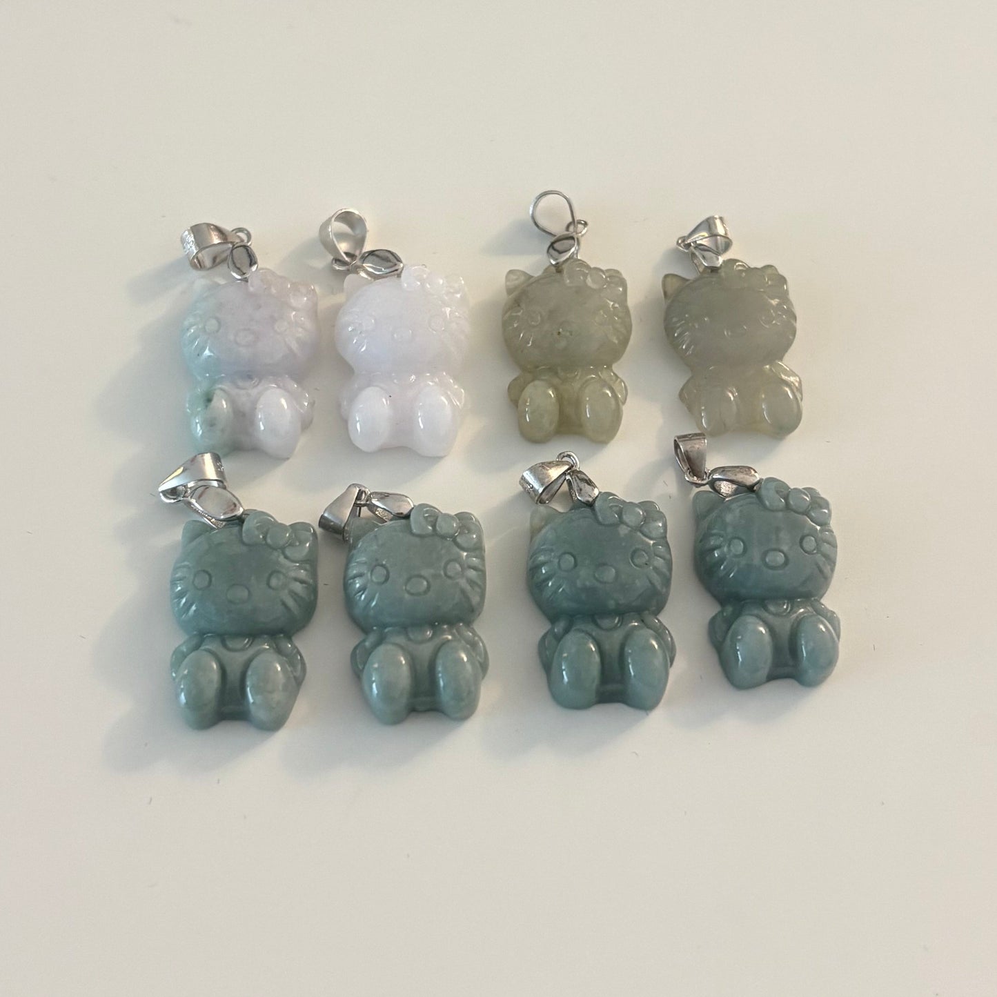 Jade Hello Kitty Charm Pendant S925 Silver Bail
