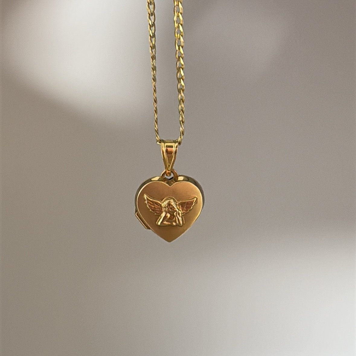 14k heart cherub locket charm