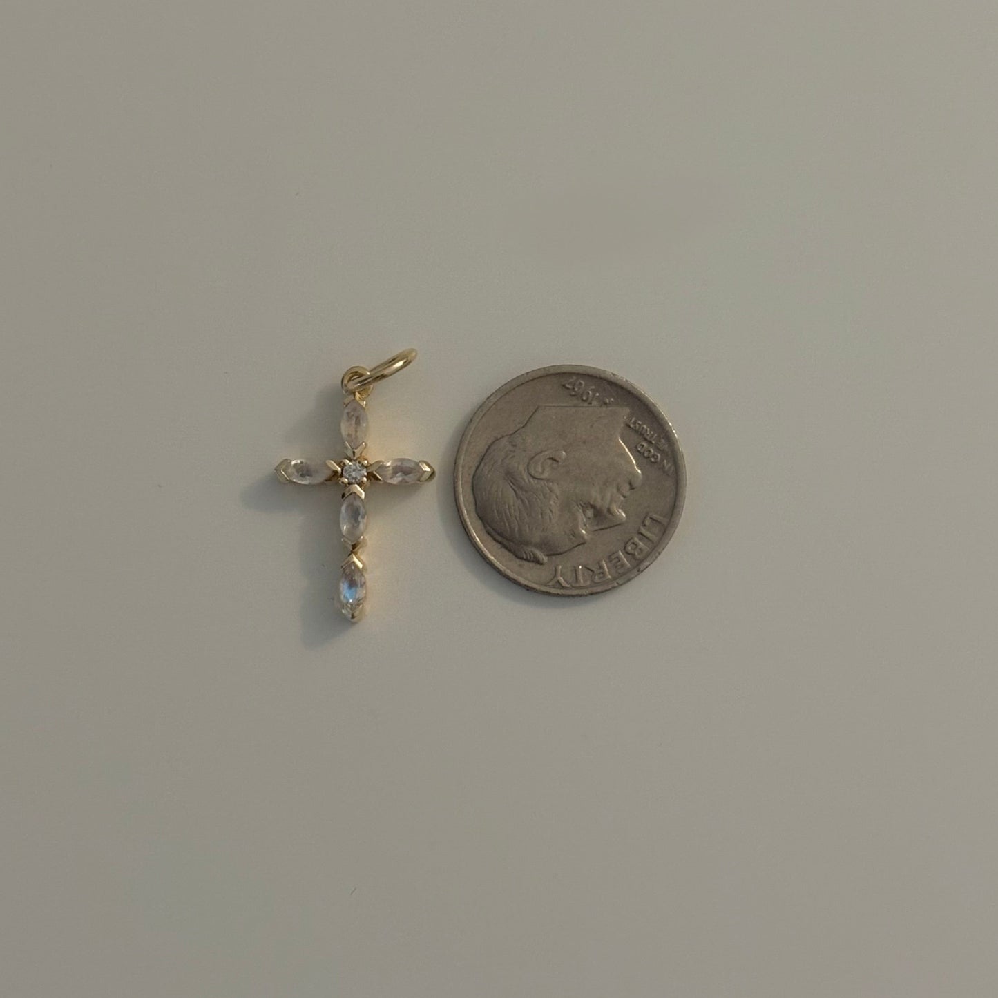 14K Natural Moonstone & Diamond Cross Pendant