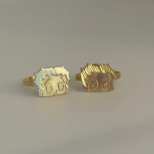 10K Gold Betty Boop Style Ring – Size 7 (Diamond-Cut or Polished)
